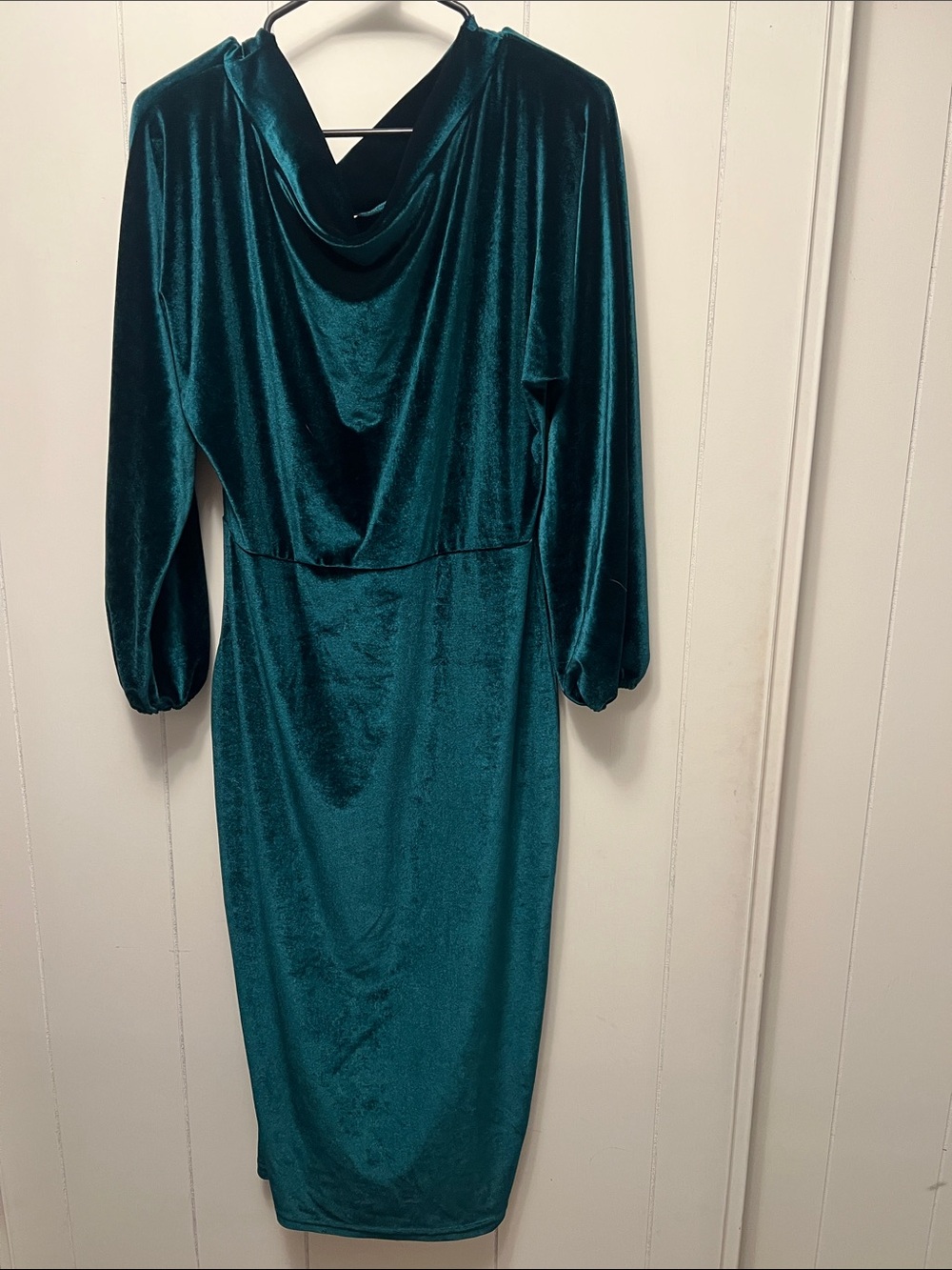 Green Velvet Cowl Neck Women's Dress XL